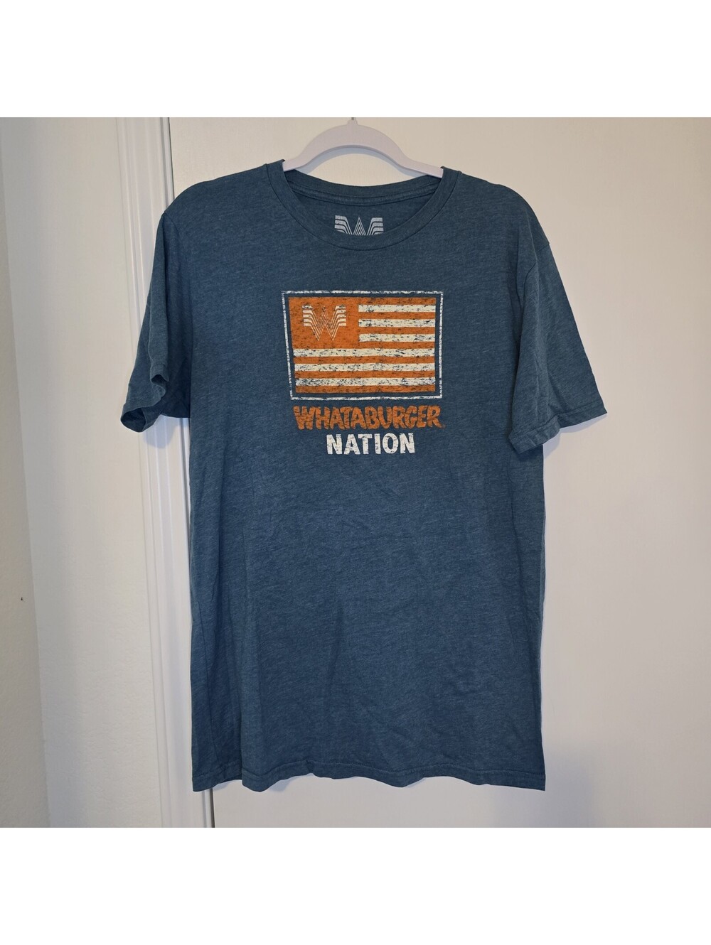 Whataburger Nation T Shirt Adult L Blue Patriotic Flag Restaurant Crew Neck Logo